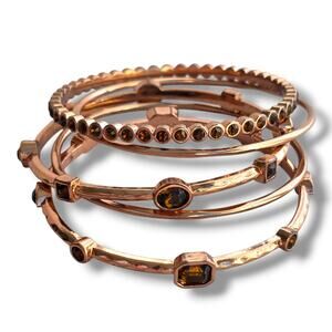 Graziano Italy Rose Gold Plated Bangle Bracelet 5 Piece Set Statement Topaz